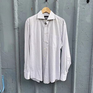 Baumler Brown White Blue  Windowpane Check Button down, size 41 (16)